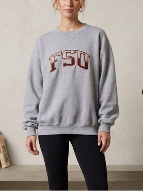 M.J. Soffe Vintage Grey FSU Florida State Embroidered Crewneck Sweatshirt